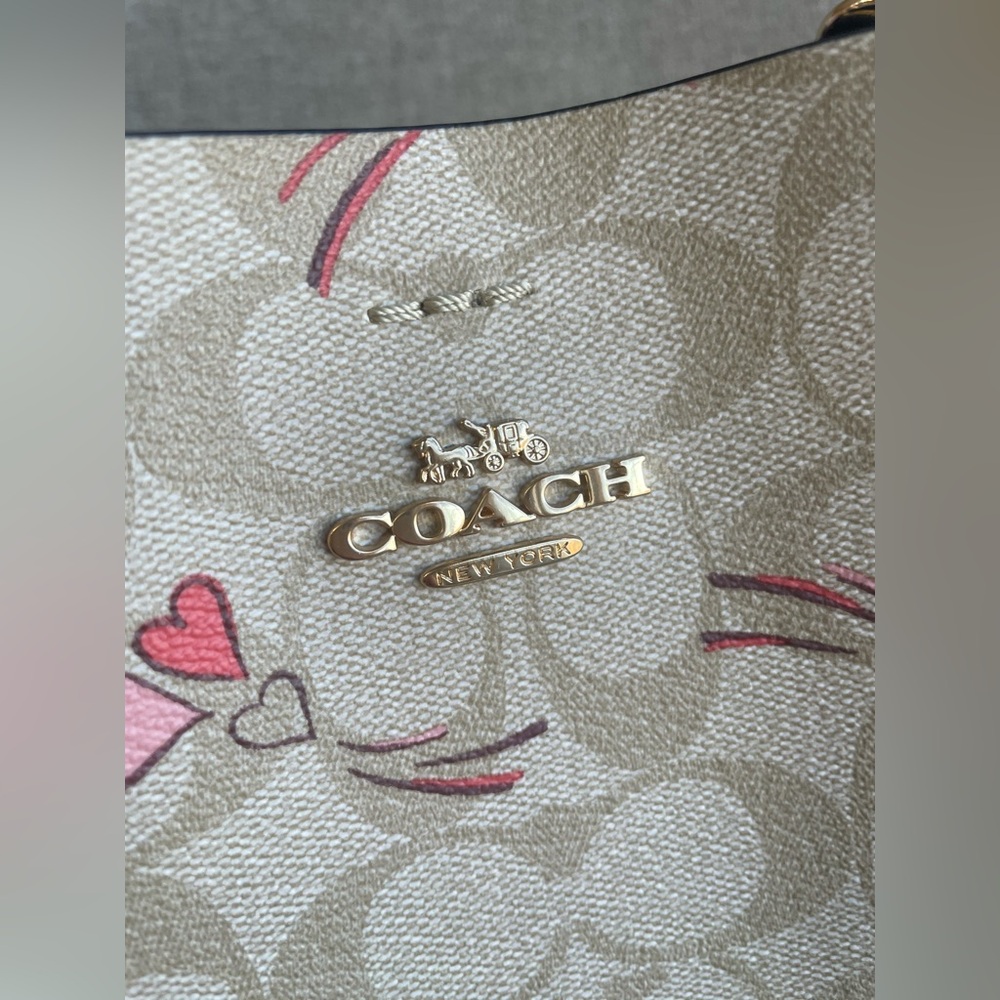 NWT！COACH MOLLIE BUCKET BAG 22 IN SIGNATURE CANVAS WITH HEART AND STAR（CJ645） - Picture 7 of 12